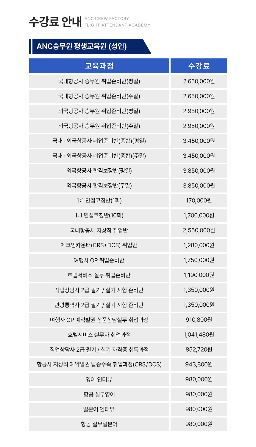 수강료 안내